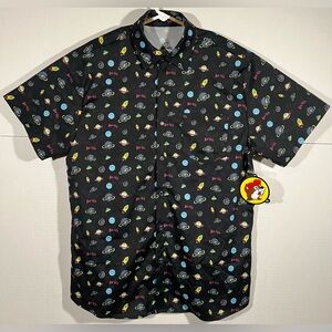Buc-ee's Mens S Planets Galaxy Space Camper Short Sleeve Performance Button Up